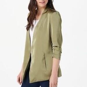 Bishop + Young Satin Iconic Blazer Green Small Ruched Half Sleeves NWT